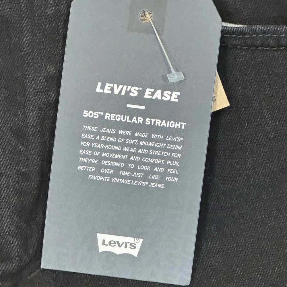 Levis 505 Regular Straight Mens Black Stretch Jeans 34x34 NWT